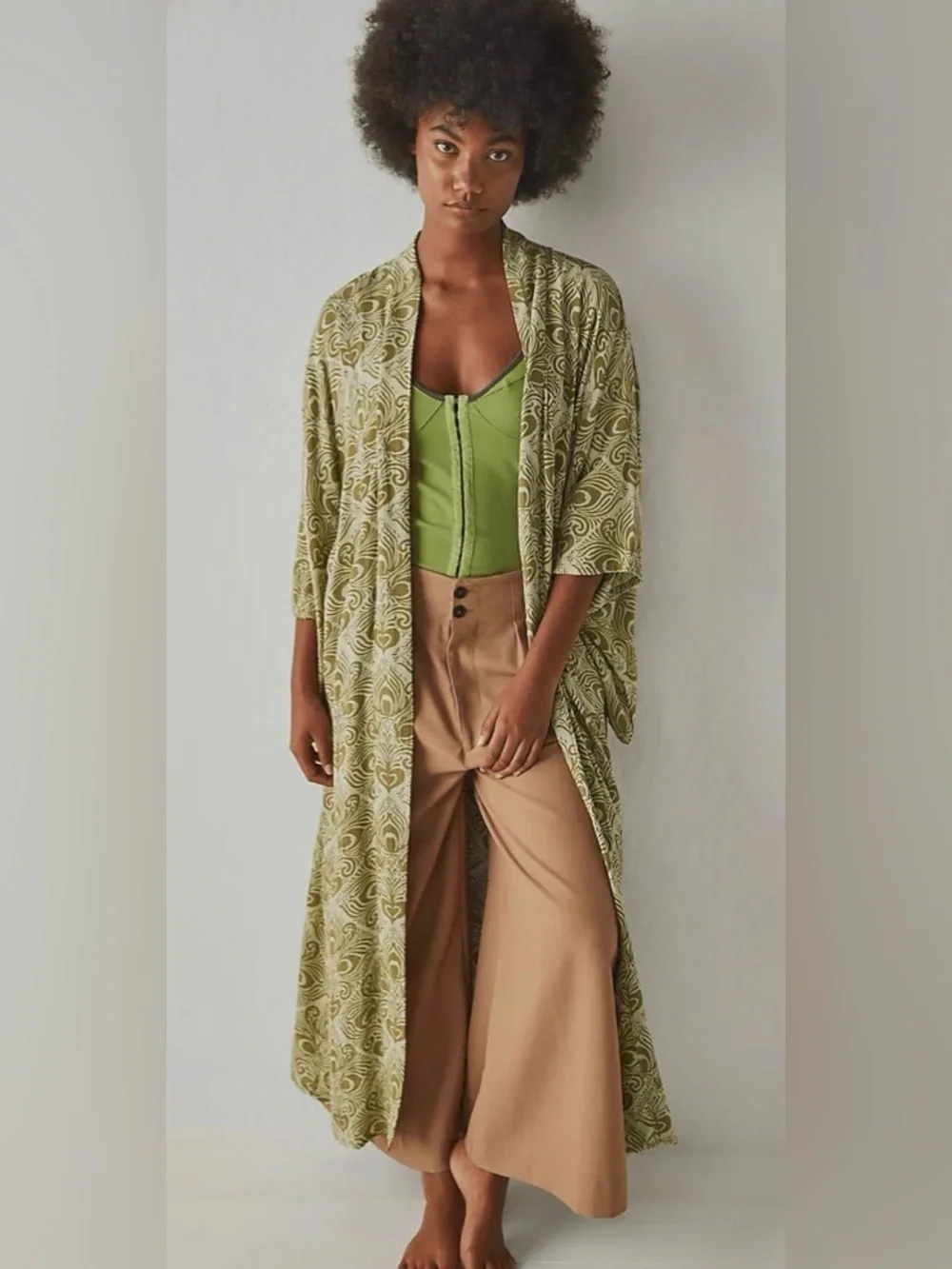 Free People Riveria Tile Green Swirl Kimono Duster